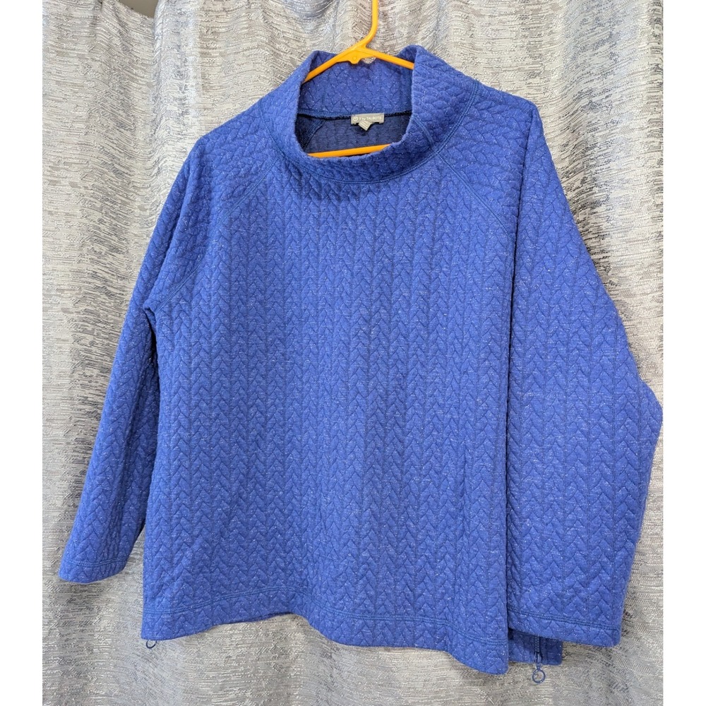 T By Talbots Women's Pullover Mock Sweater XL Blue Metallic Long Sleeve Zipper